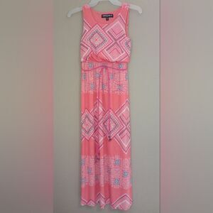 Three Pink Hearts Coral Color Sleeveless Maxi Dress Size 10